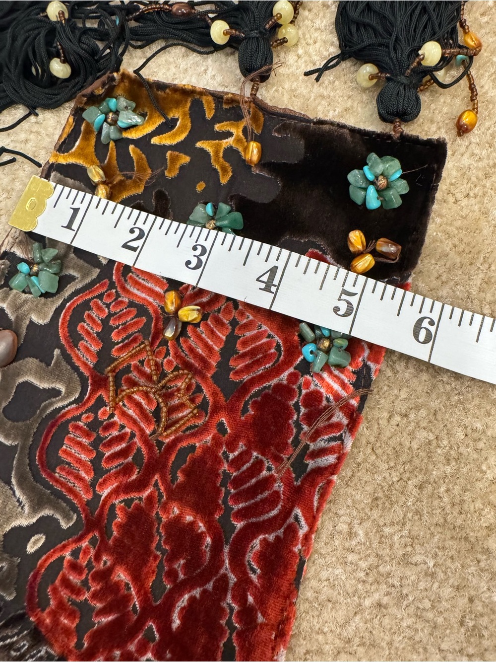 Mary Frances Silk Bohemian Velvet Burnout Beaded Tassel Scarf - Picture 11 of 11